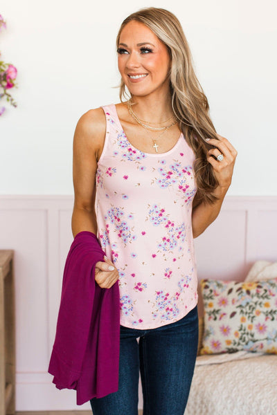 Look So Lovely Floral Tank Top- Pale Pink & Blue