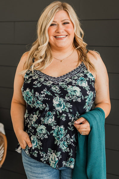 Exceptional Style Floral Tank Top- Navy & Teal