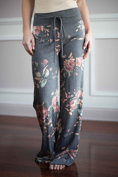 Dark Grey Floral Lounge Pants The Pulse Boutique 0309