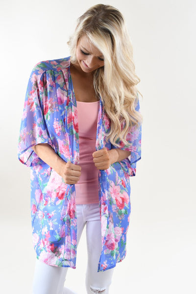 Pink floral kimono outlet cardigan