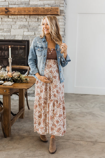 Stop & Stare Floral Maxi Skirt- Ivory – The Pulse Boutique