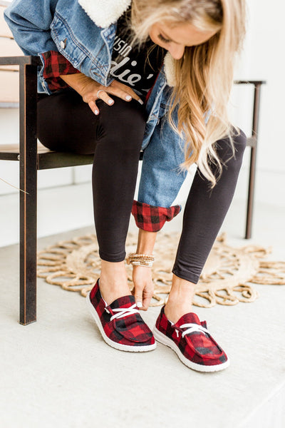 Gypsy Jazz Heather Sneakers Red Buffalo Plaid The Pulse Boutique