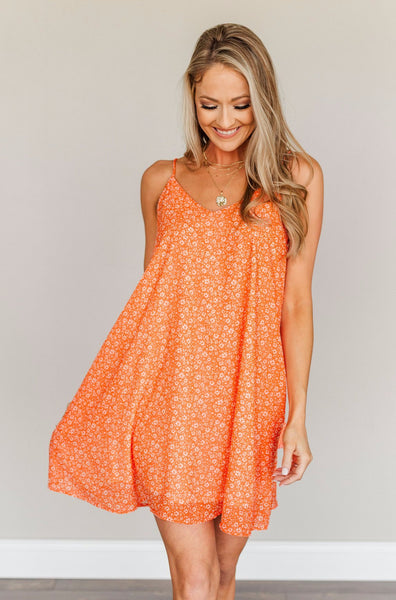 Delightful Moments Floral Dress Vibrant Orange The Pulse Boutique