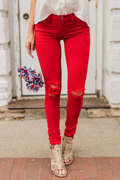 KanCan Colored Skinny Jeans- Scarlet Red – The Pulse Boutique