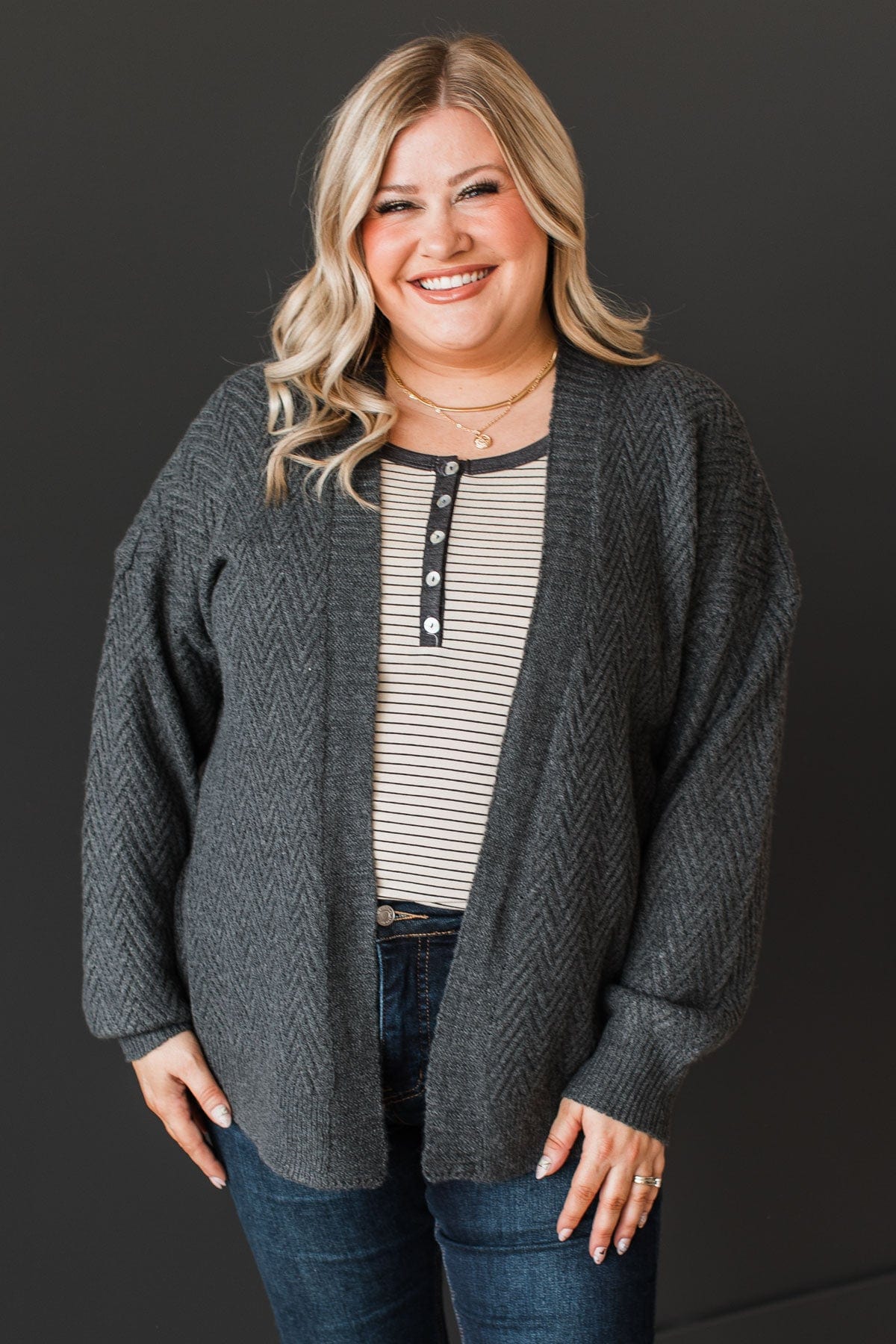 Dream Romance Open Front Cardigan- Charcoal – The Pulse Boutique
