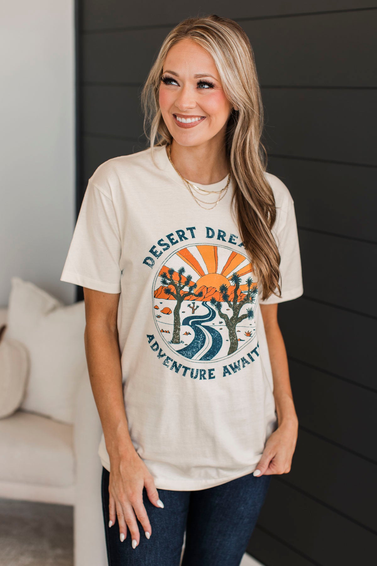 "Desert Dreamer, Adventure Awaits" Graphic Tee- Ivory