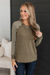 Remember This Moment Stripe Sleeve Top- Light Olive