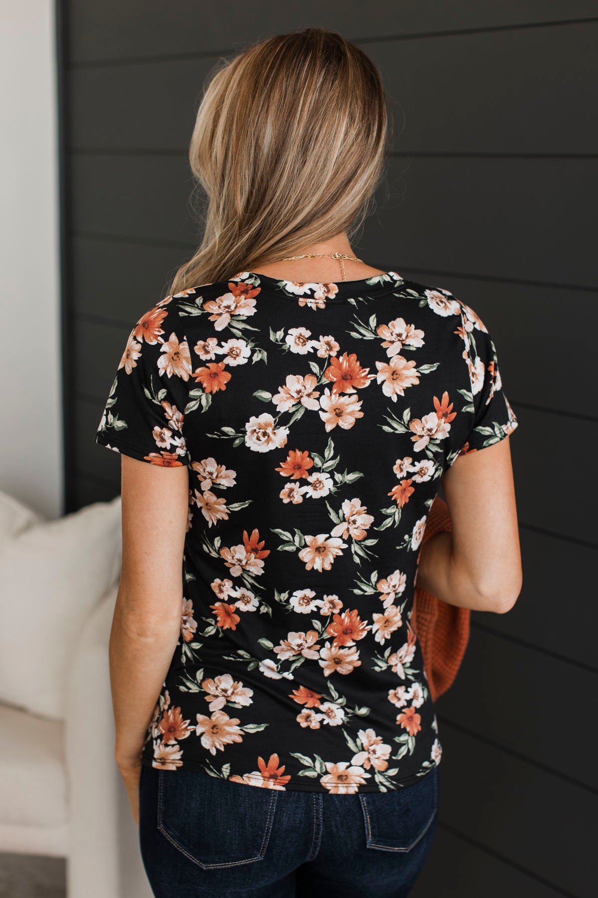 Always Beloved Short Sleeve Floral Top- Black