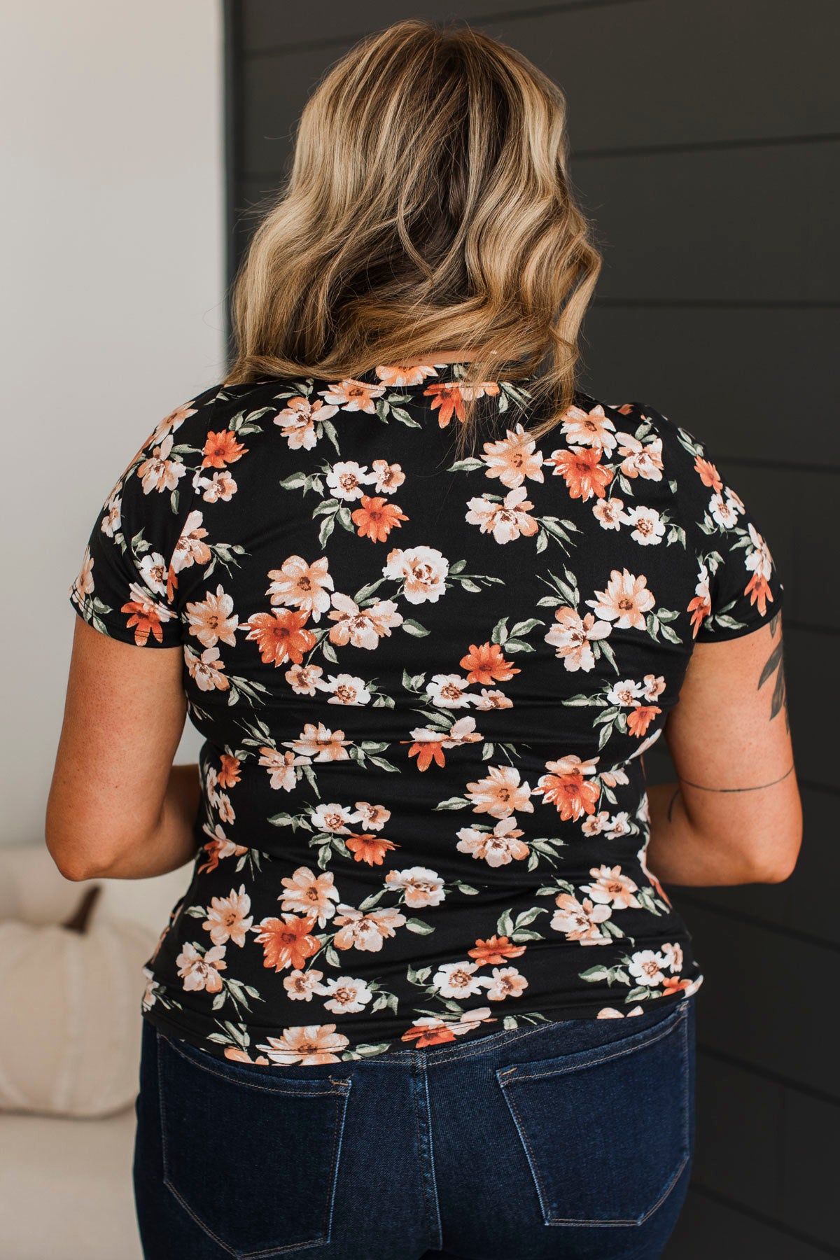 Always Beloved Short Sleeve Floral Top- Black