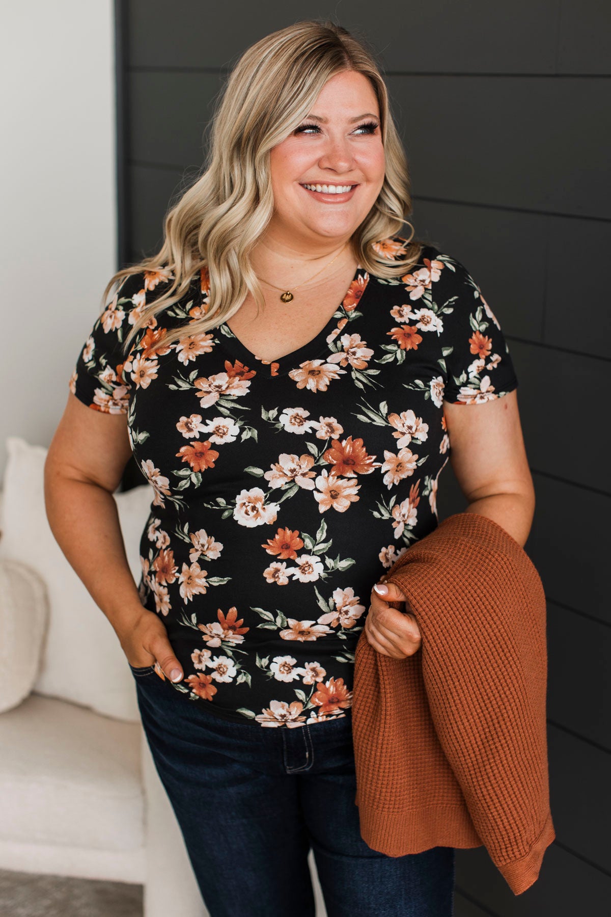 Always Beloved Short Sleeve Floral Top- Black