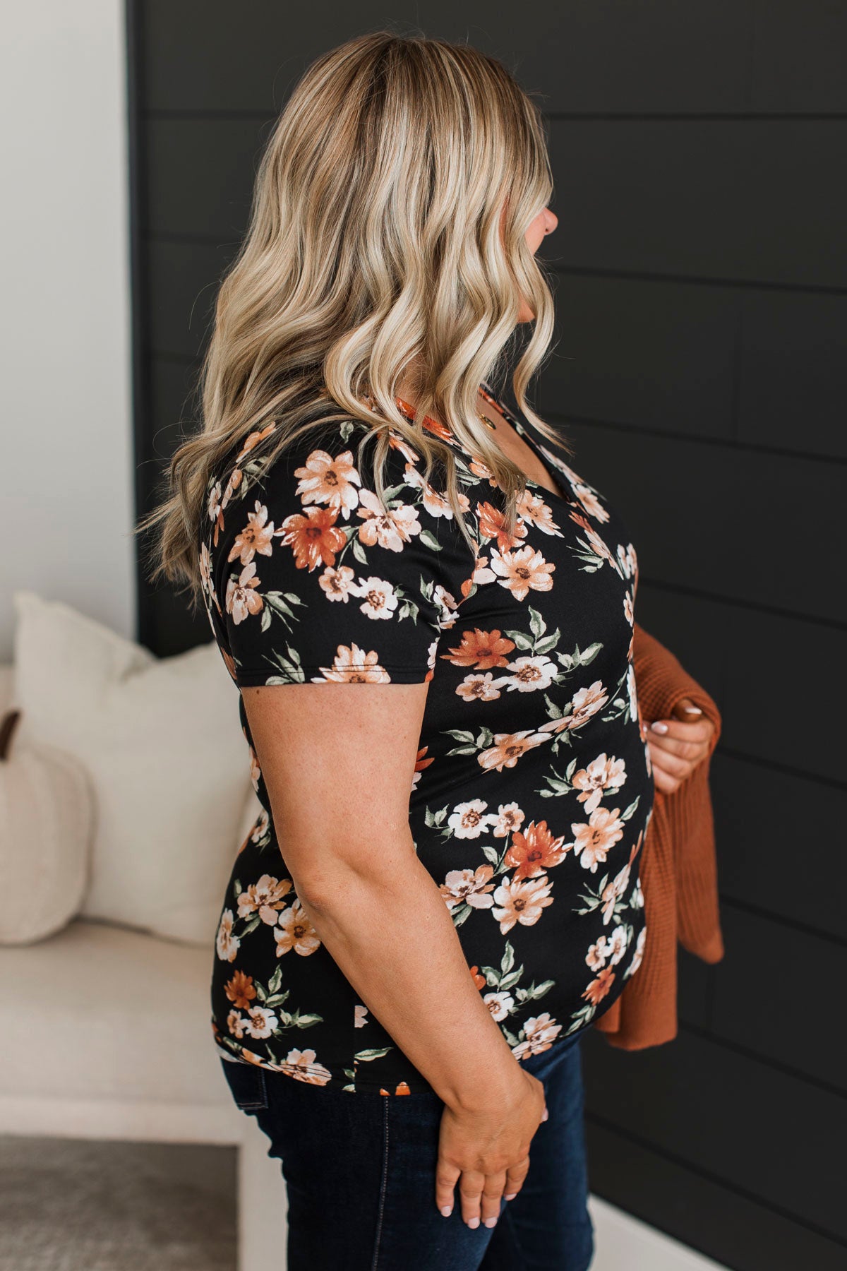 Always Beloved Short Sleeve Floral Top- Black