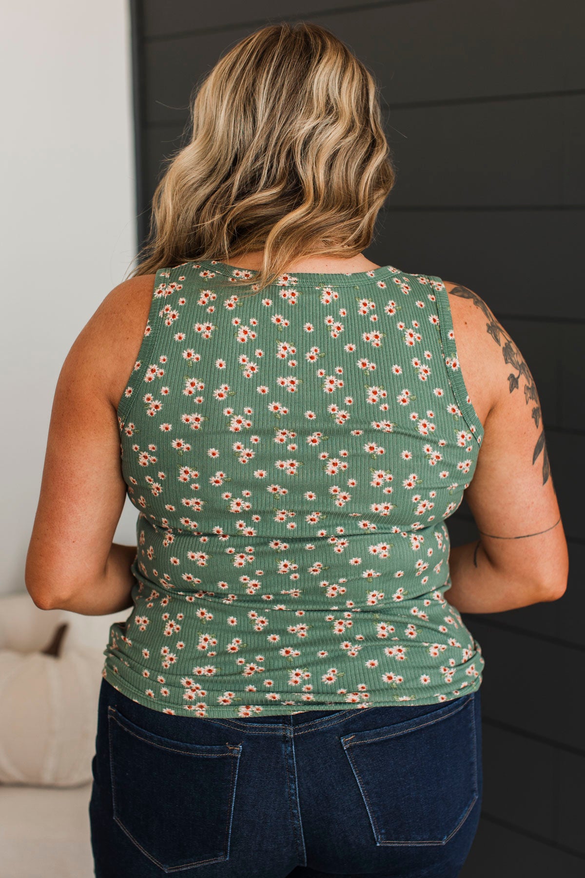 A Chance At Love Floral Tank Top- Dark Sage