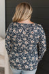 Real Love Lasts Floral Henley Top- Navy