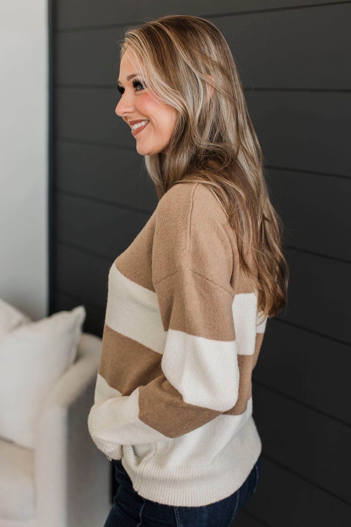 New Aspirations Striped Sweater- Camel & Ivory