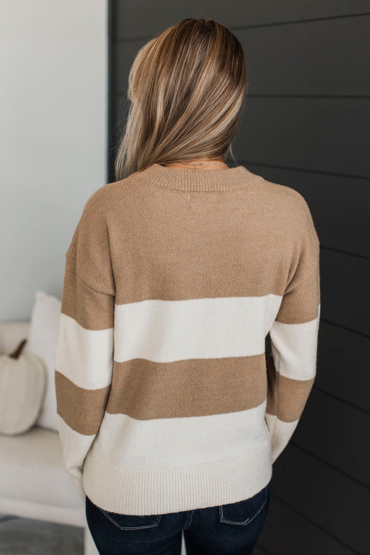 New Aspirations Striped Sweater- Camel & Ivory