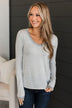 Sweetest Days Striped V-Neck Top- Heather Grey