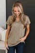 On The Spot Printed V-Neck Top- Tan