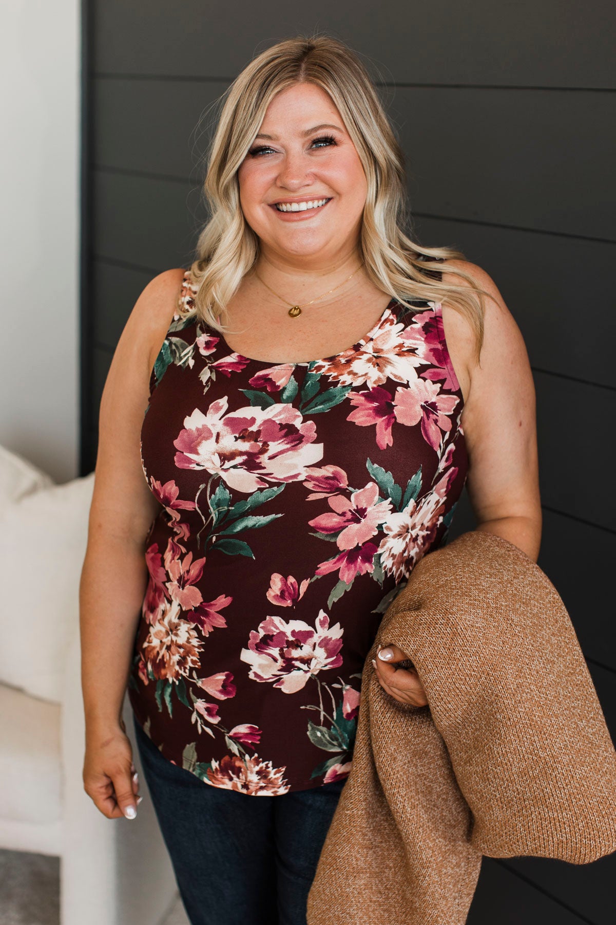 So Much To See Floral Tank Top- Deep Burgundy