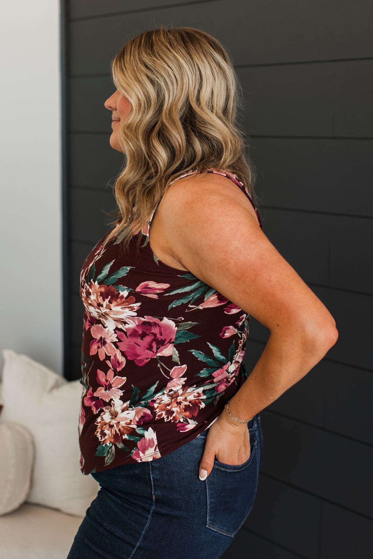 So Much To See Floral Tank Top- Deep Burgundy