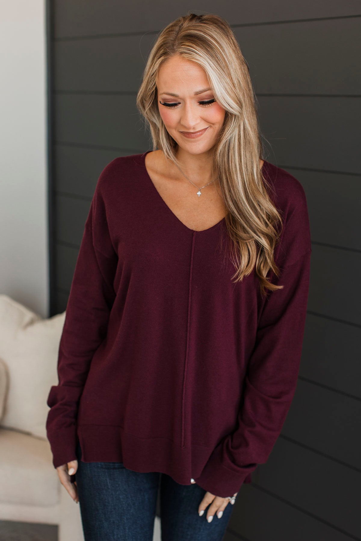 Looking Remarkable V-Neck Sweater- Wine