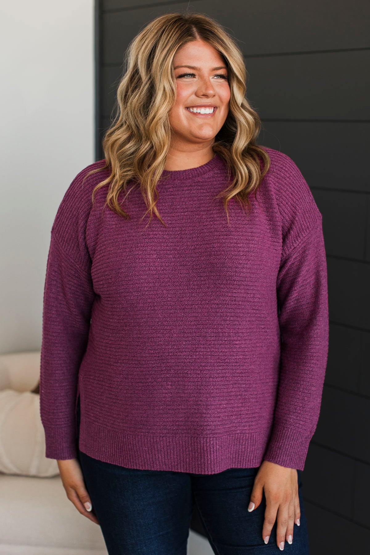 Unbelievably Sweet Ribbed Sweater- Magenta