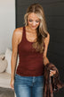 In Your Company Button Tank Top- Dark Rust