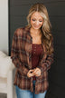 On A Journey Plaid Button Top- Burgundy