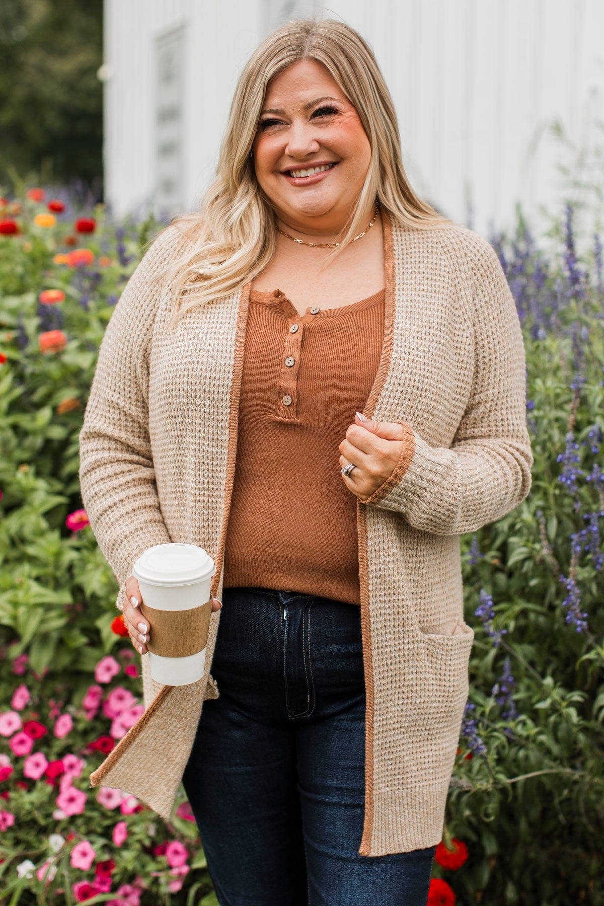 Seeking Perfection Waffle Knit Cardigan- Oat