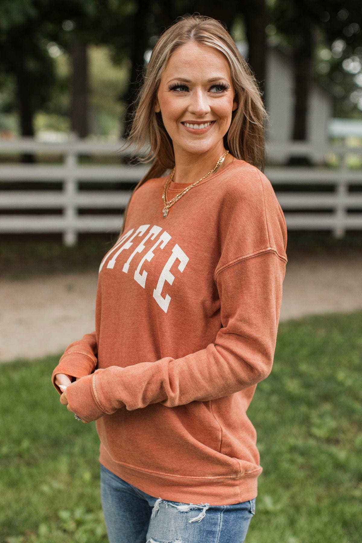 "Coffee" Crew Neck Pullover- Pumpkin