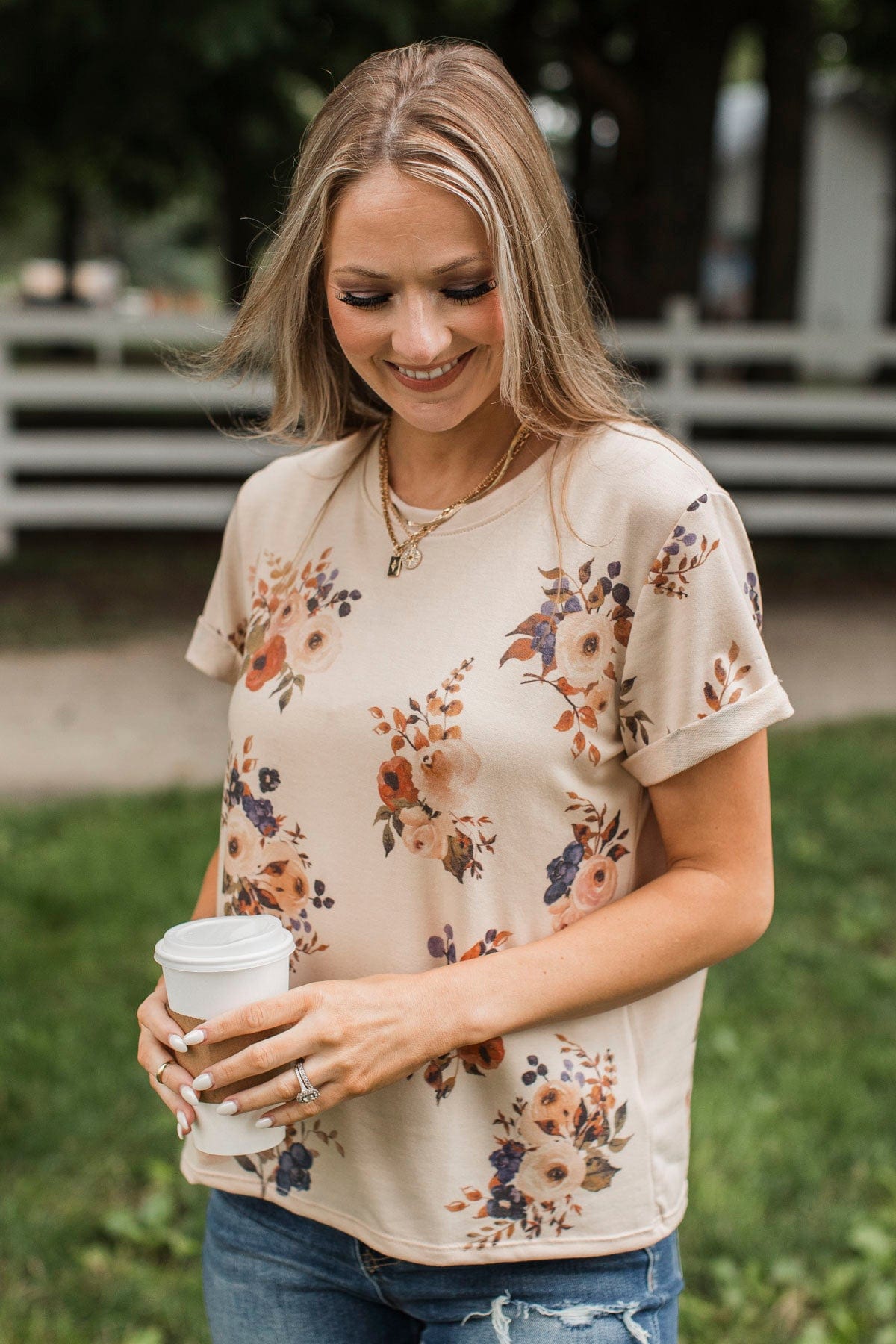 Confident Approach Floral Top- Tan & Rust