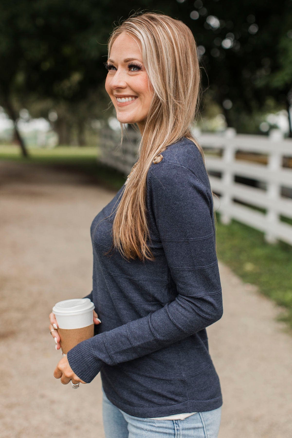 From The Heart Button Knit Sweater- Navy