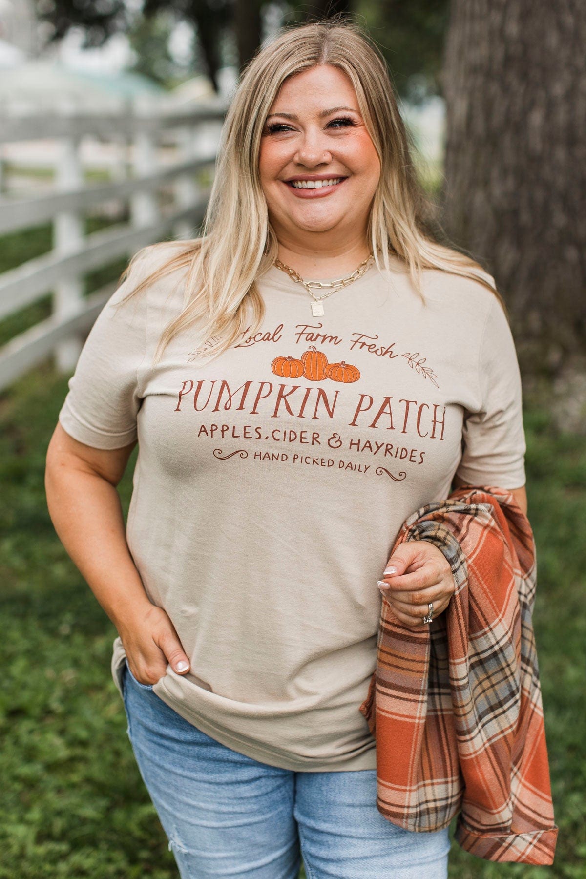 "Local Farm Fresh Pumpkin Patch" Graphic Tee- Tan