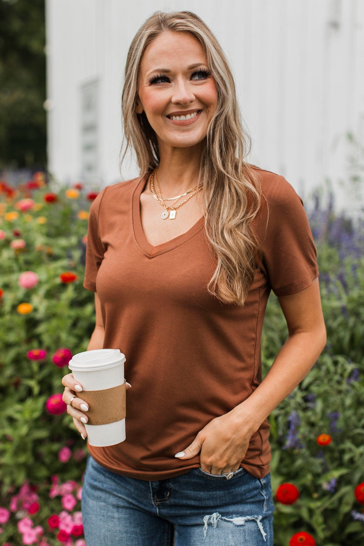 Hello Lovely V-Neck Top- Ginger