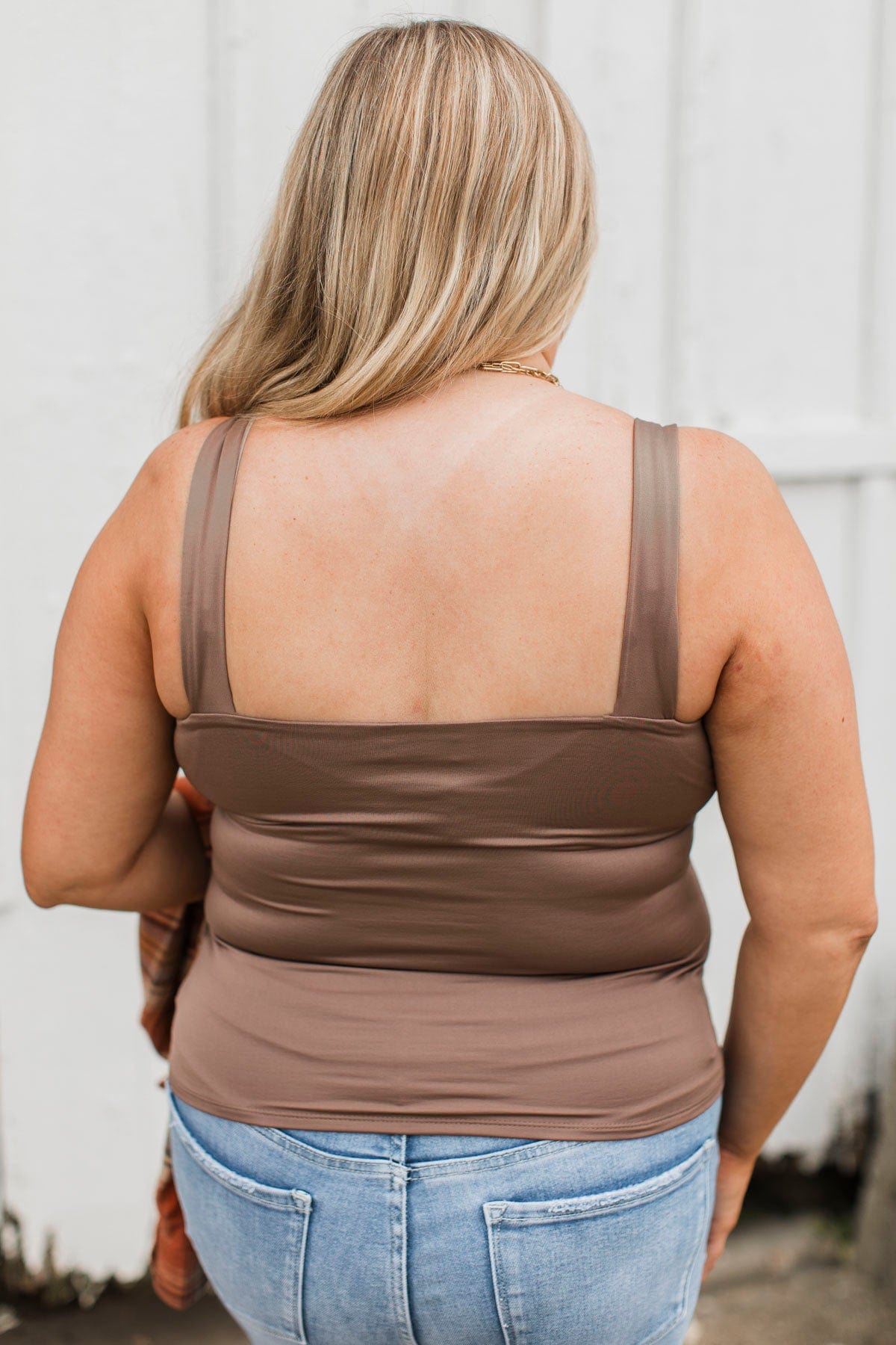 Distinctive Style Square Neck Tank Top- Deep Taupe