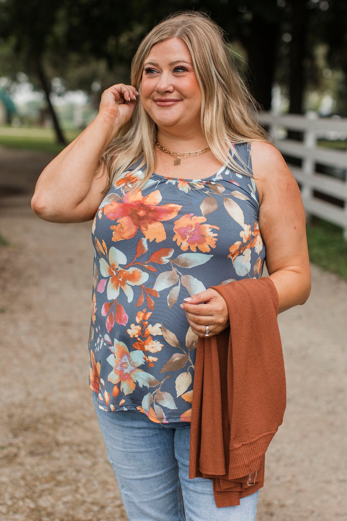 Day Dreams Of You Floral Tank Top- Navy