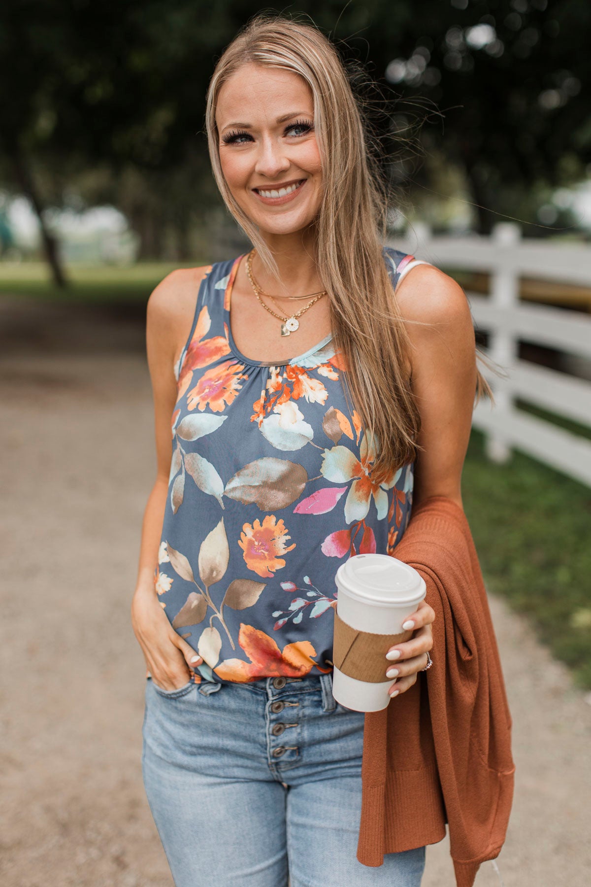 Day Dreams Of You Floral Tank Top- Navy