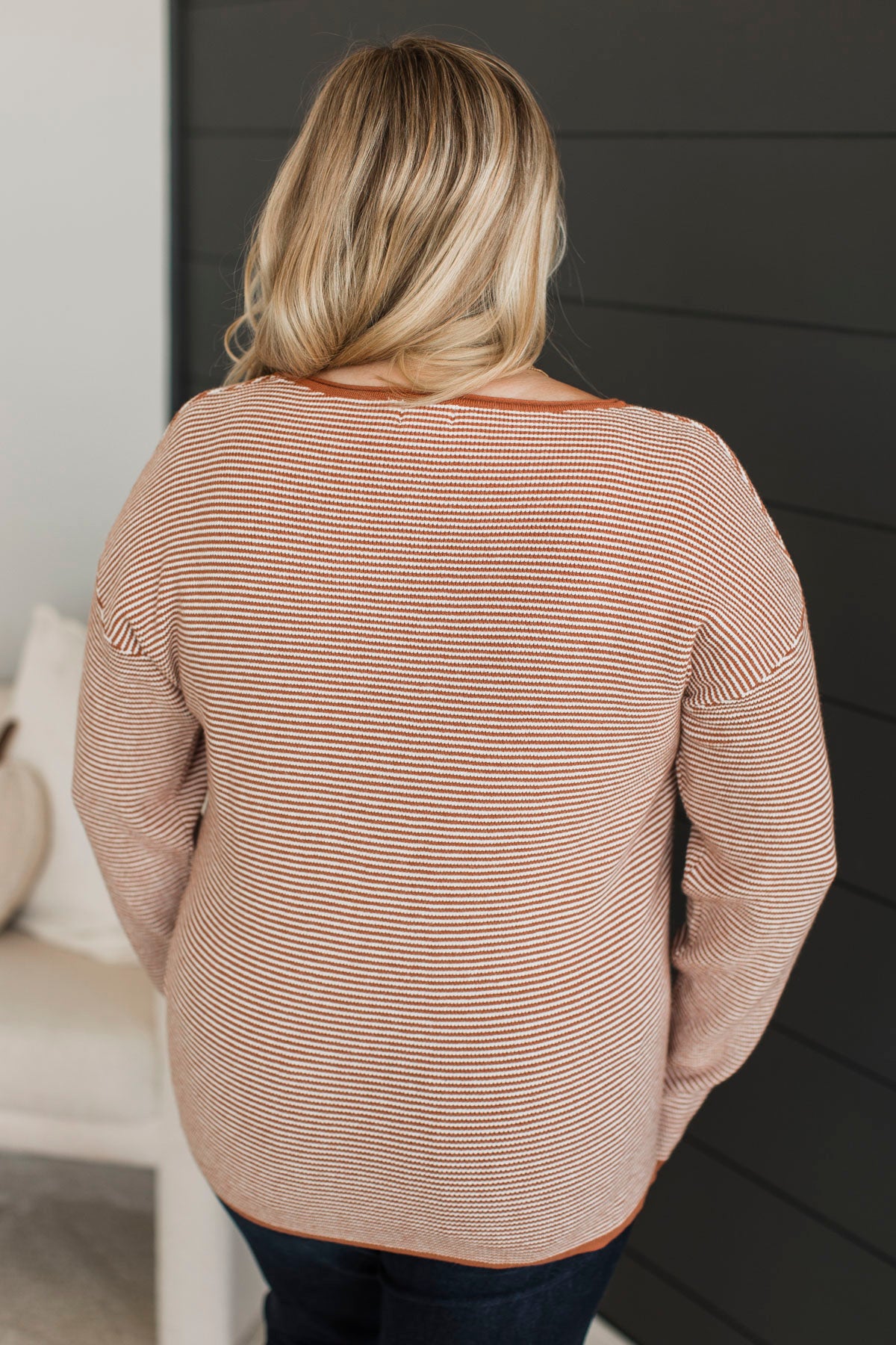 Sweet At Heart Striped Knit Sweater- Copper