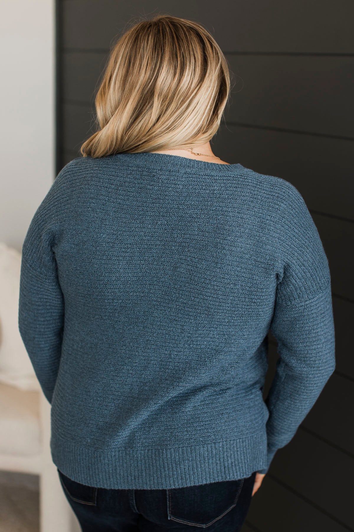 Unbelievably Sweet Ribbed Sweater- Light Navy