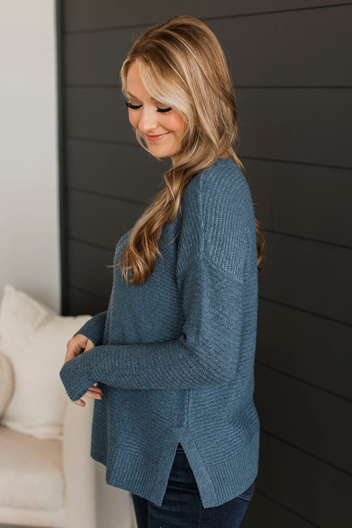 Unbelievably Sweet Ribbed Sweater- Light Navy