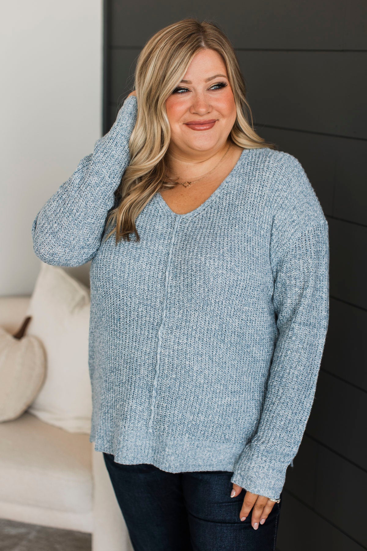 Once We Met V-Neck Sweater- Sky