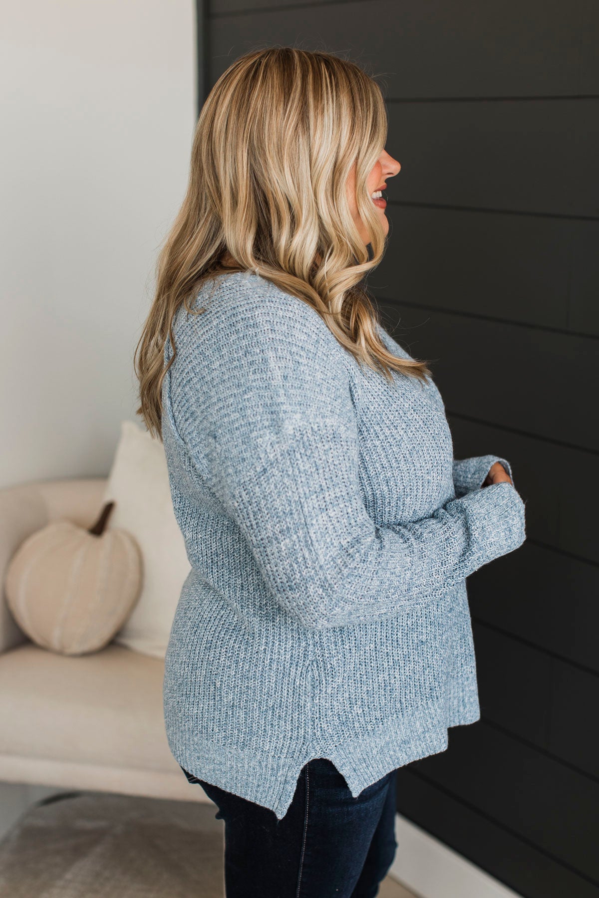 Once We Met V-Neck Sweater- Sky