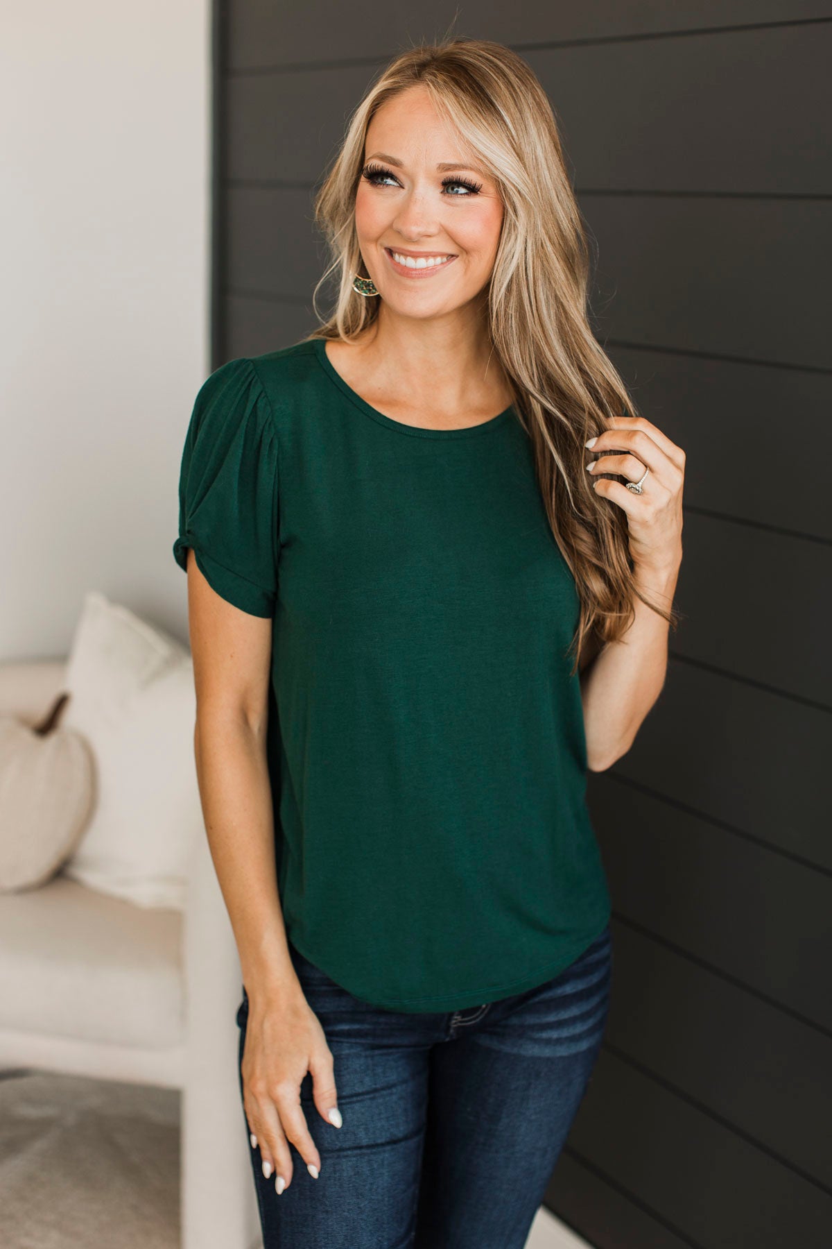 Cherished Beauty Short Sleeve Top- Hunter Green