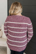 Way Of Life Striped Knit Sweater- Plum