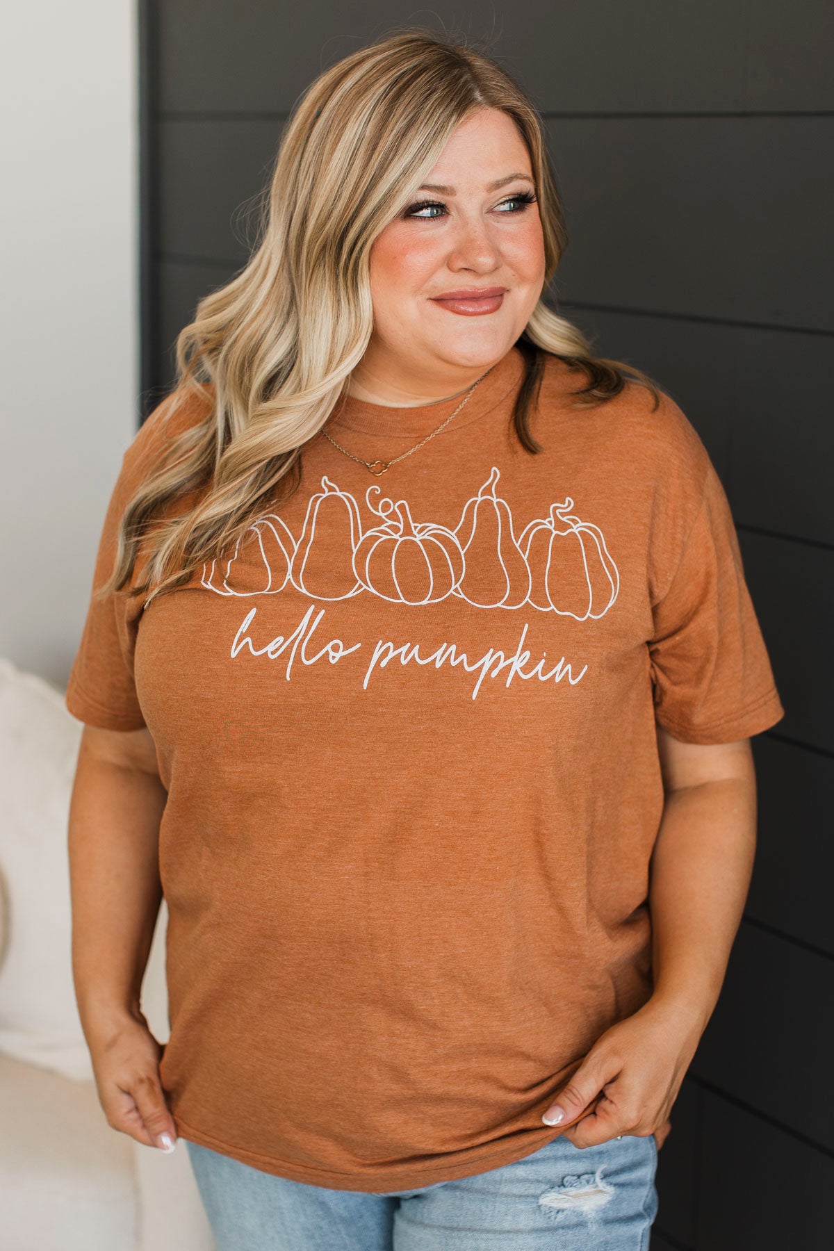 "Hello Pumpkin" Graphic Tee- Rust