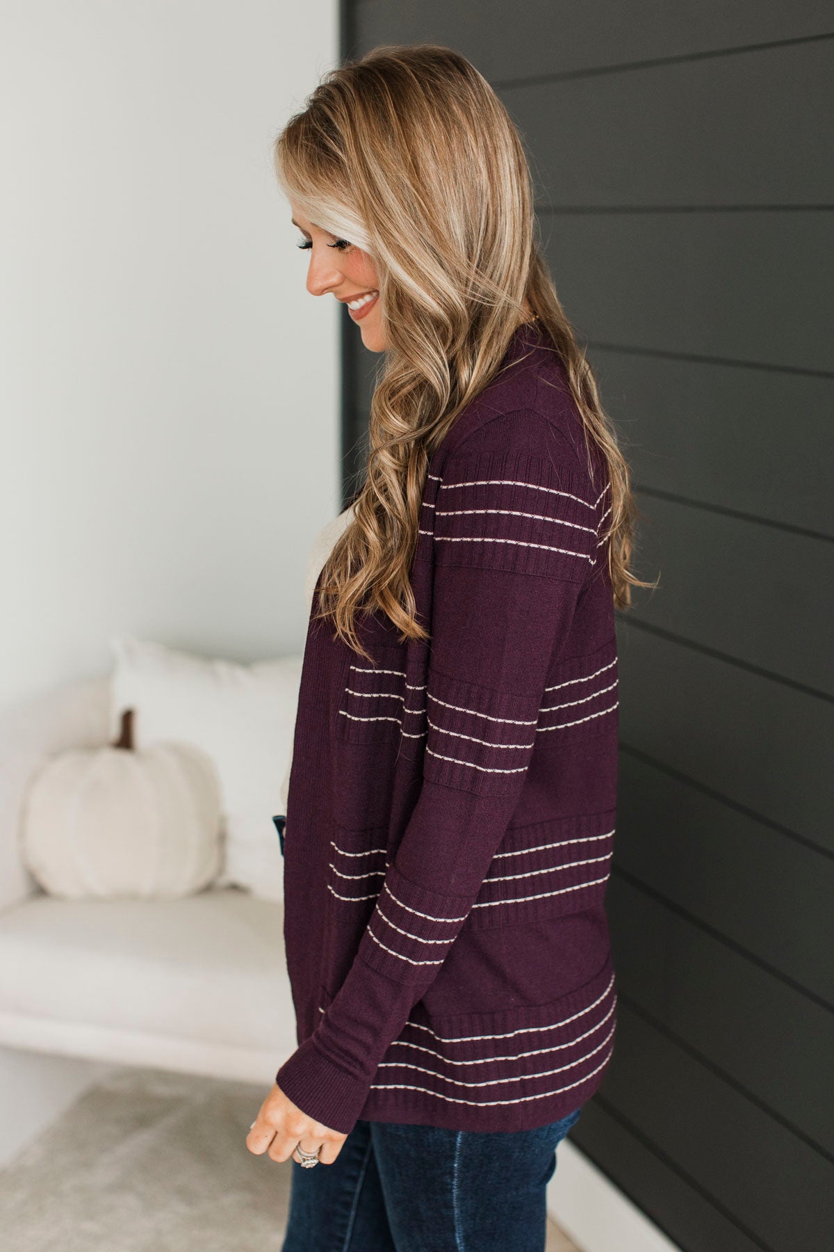 Keep In Mind Stitch Stripe Cardigan- Fig