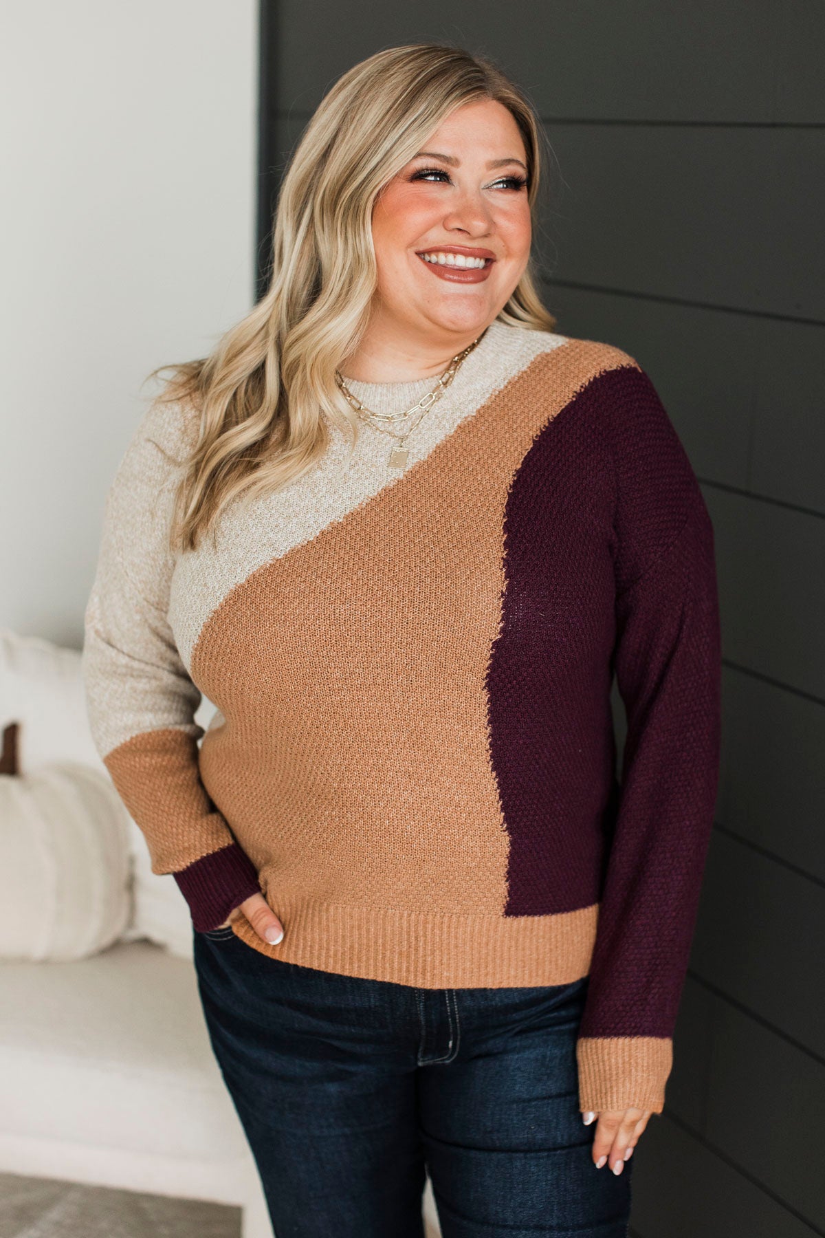 Find Your Way Home Knit Sweater- Natural & Wine