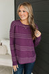 All At Once Stitch Stripe Sweater- Grape