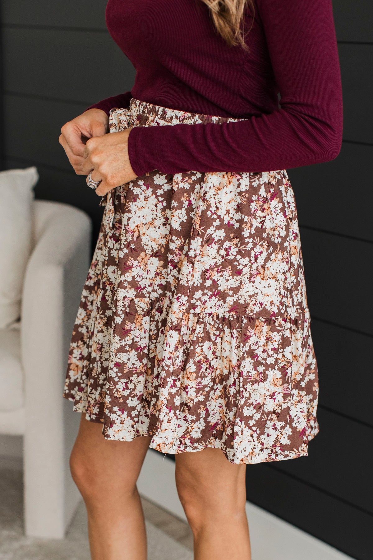 Bring On The Party Floral Skirt- Coffee