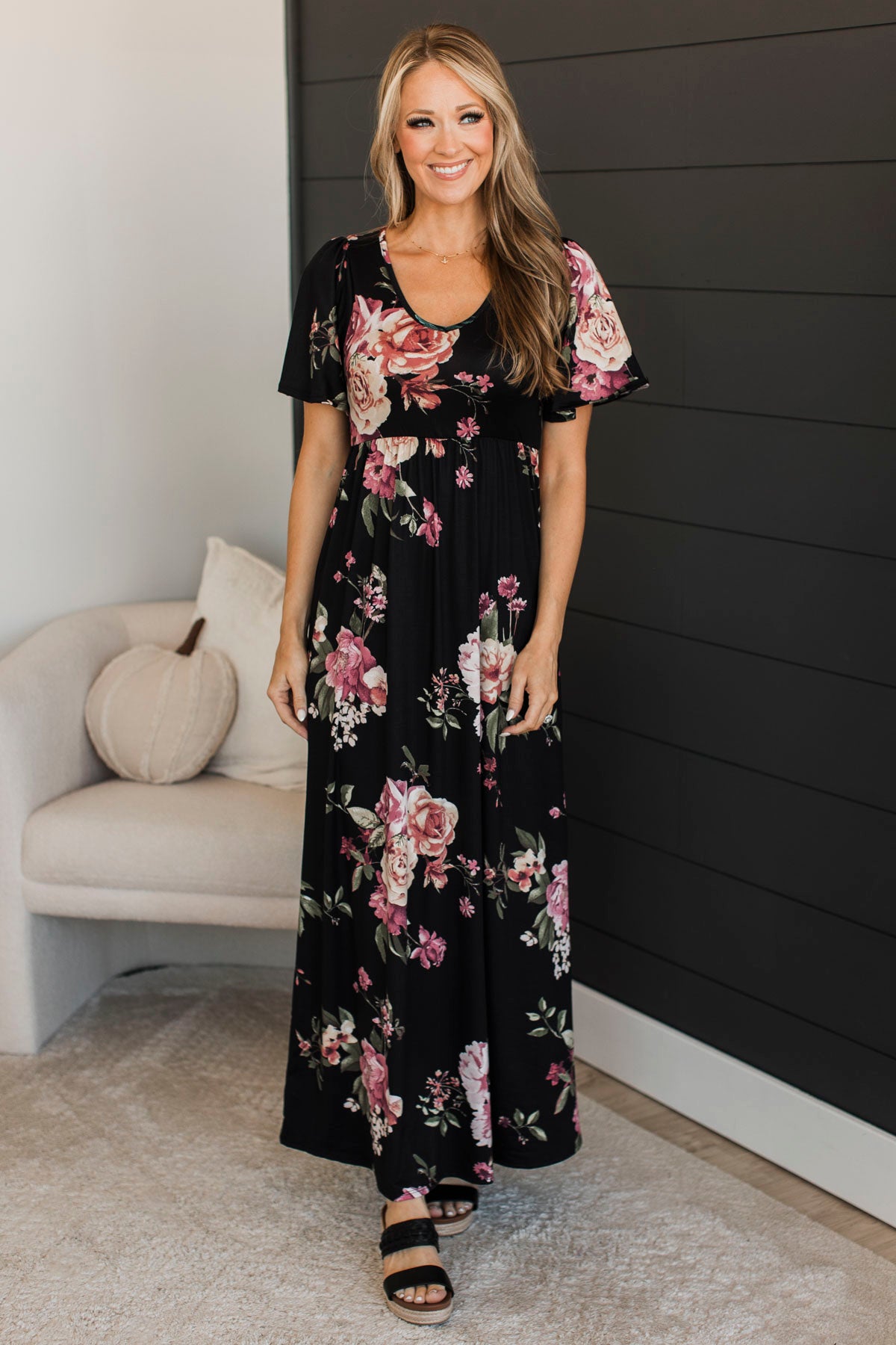 Major Moment Floral Maxi Dress- Black