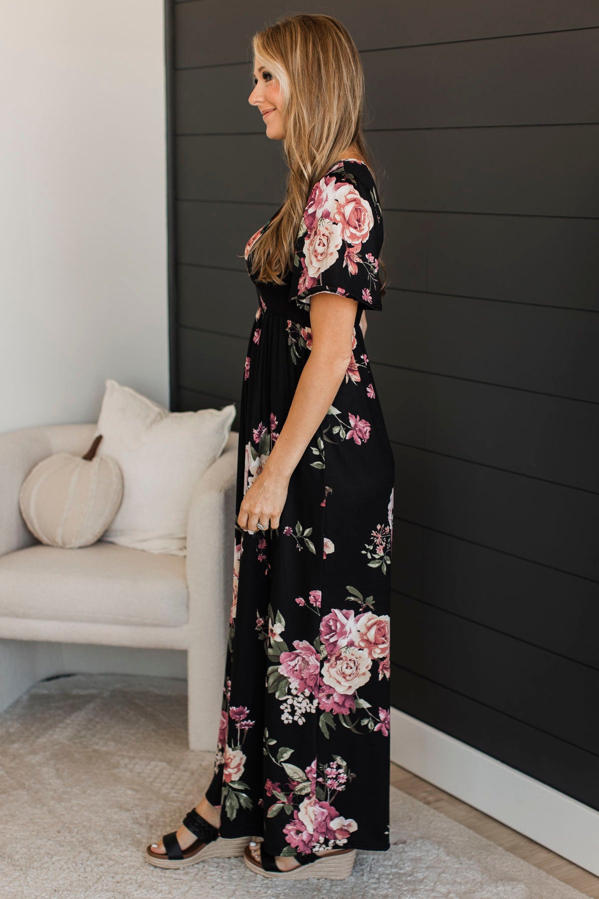 Major Moment Floral Maxi Dress- Black